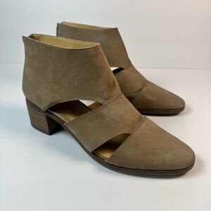Lucky Brand Ralwan Ankle Dove Brown Cream Block Heel Cut Out Booties Almond Toe